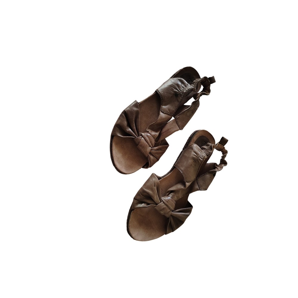 Bussola Brown Leather Knotted Bow Slingback Sandals Women 39